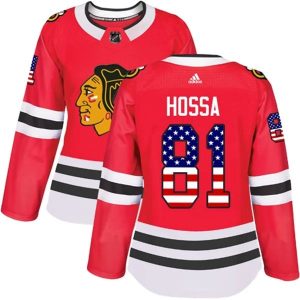 Damen Chicago Blackhawks Trikot Marian Hossa 81 Rot USA Flag Fashion Authentic